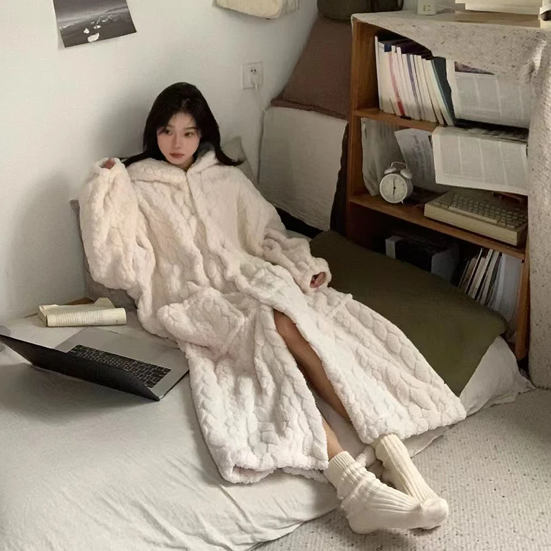 Winter Robe For Women Sweet Jacquard Homewear Sleepwear Loungewear Christmas Night Warm Comfy Long Bathrobe