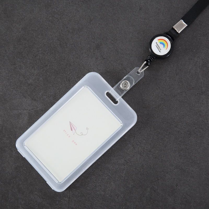 Pvc Transparent Card holder Hanging Rope Cartoon Lovely Document ID Card Holder Student Public Transport Dining-card Holder: Miss You