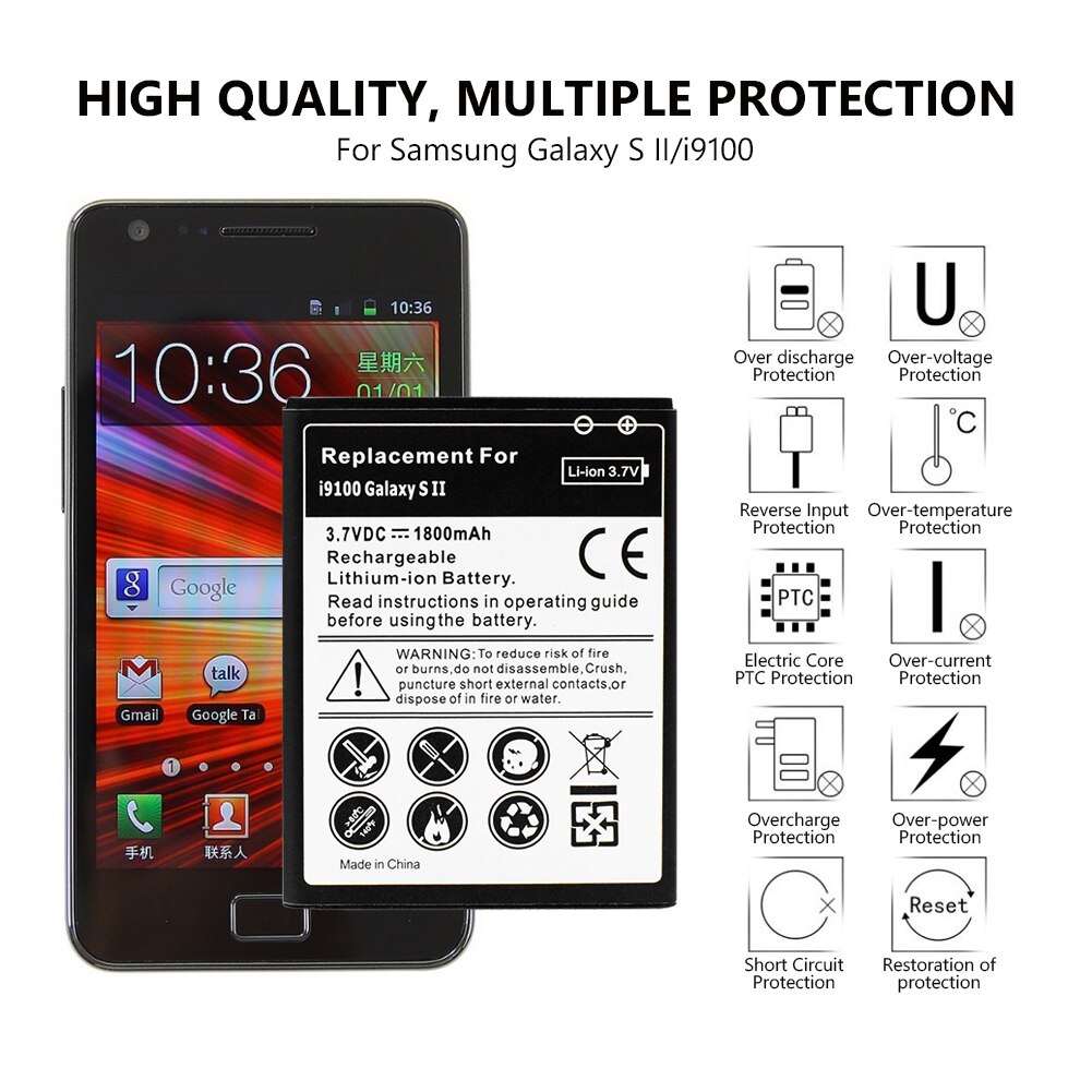 Mobiltelefon 3.7v 2300 mah li-ion battericelle for samsung galaxy  s3 gt-i9300 s2 i9100 gt-i9100 mega 6.3 s4 s5
