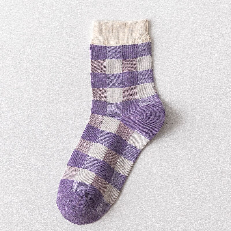 Girls Plaid Print Colorful Women Cotton Socks Funny Harajuku Cute Crew Ankle Casual Ladies Long Tube Socks: 7