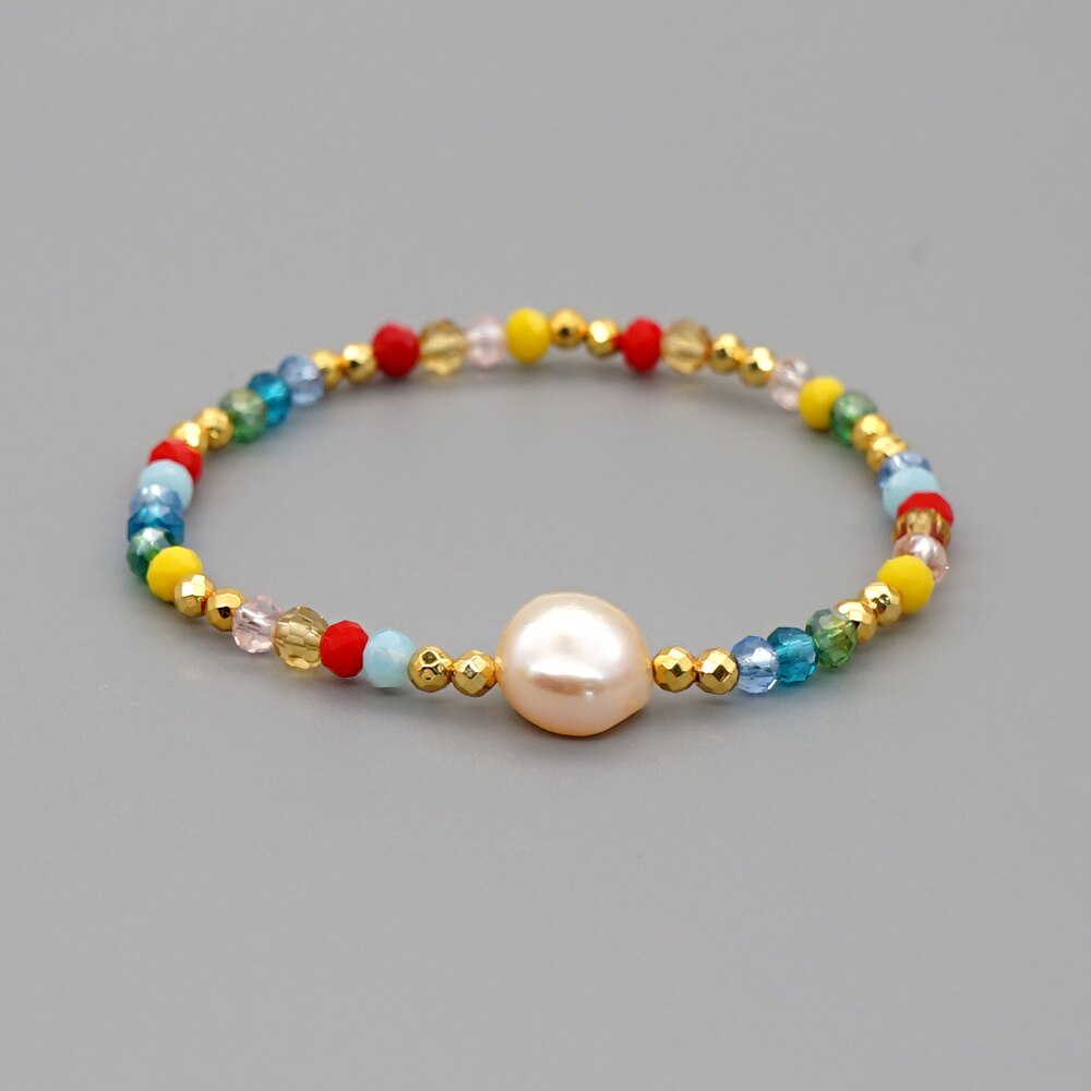 gehen2Boho Süßwasser Perle Charme Armbänder Für Frauen Schmuck Sommer Strand Bunte Kristall Perlen Armbinde Pulseras Joyerias: Ursprünglich Titel