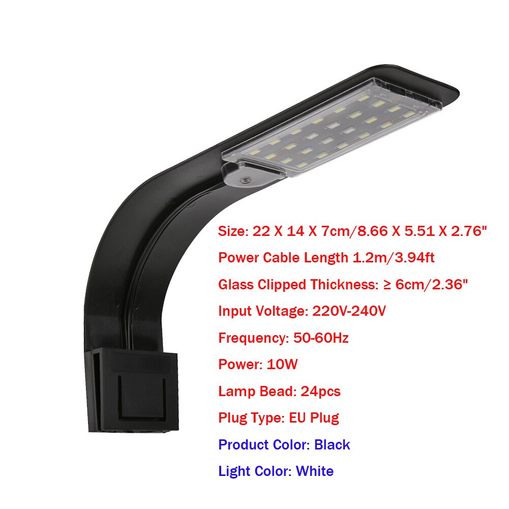 LED Aquarium Fish Tank Light Clip-on 5W/10W/15W LED Plants Grow Lights Aquatic Freshwater Aquarium Lamps Waterproof 220V EU Plug: 04