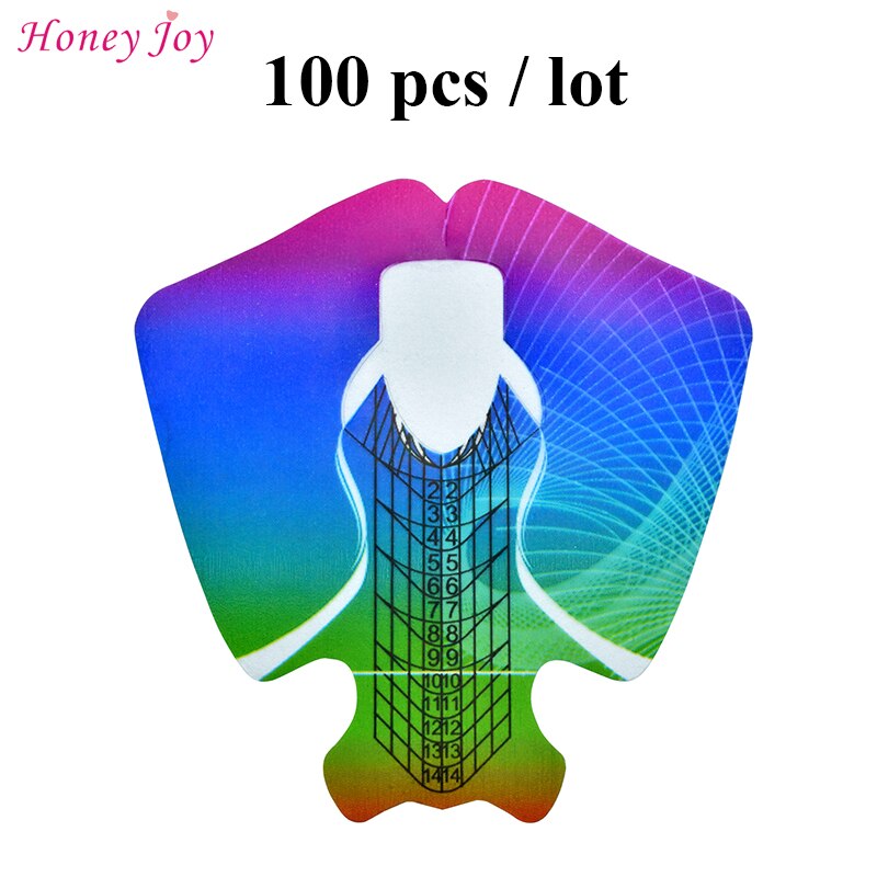 50/100/300/500Pcs Nail Art Forms Regenboog Plastic Nail Forms Extension Guide Zelfklevende tips Voor Acryl Uv Gel Nail Art: 100pcs