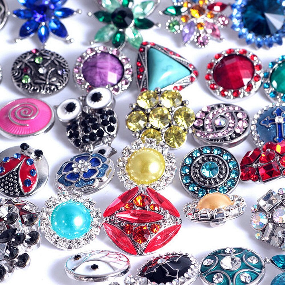 50pcs/lot Mixed metal 18mm snap button jewelry DIY Metal Rhinestone button snaps fit snap button bracelet Jewelry