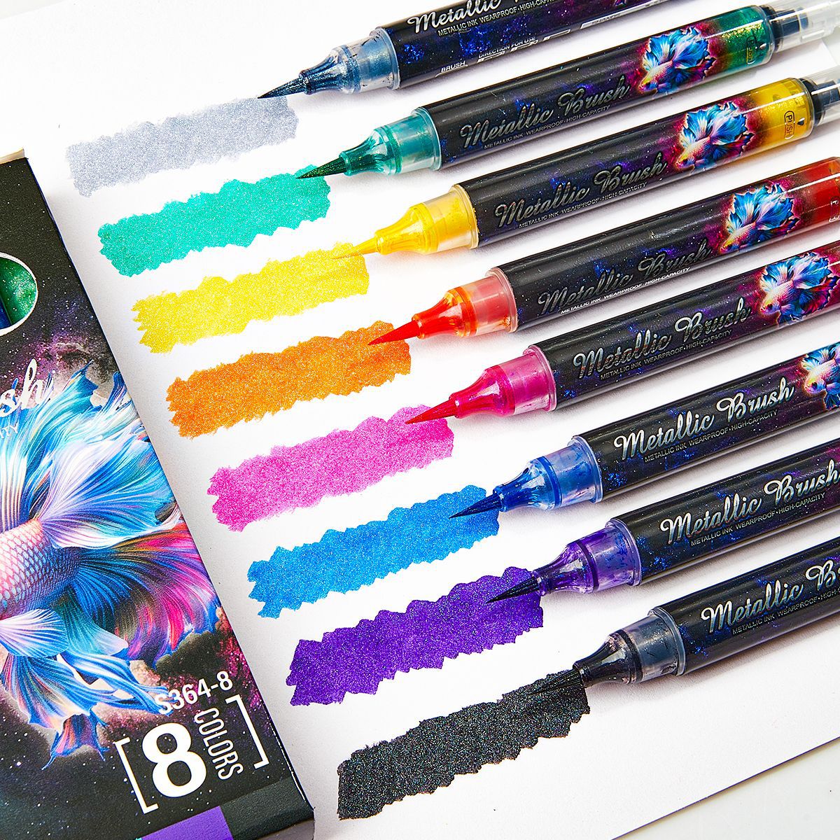 8 Colors Metallic Brush Pens Glitter Dual Color Marker Calligraphy Fine Nibs Art Marker For Album DIY Scrapbooking Art Supplies