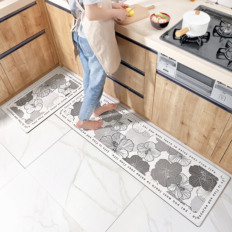 Pu Lederen Keuken Mat Wasbare Antislip Keuken Vloer Water En Olie Proof Lange Tapijt Entree Deur Mat Decor voor Keuken: Pattern 01 / 45cmx75cm 1pc