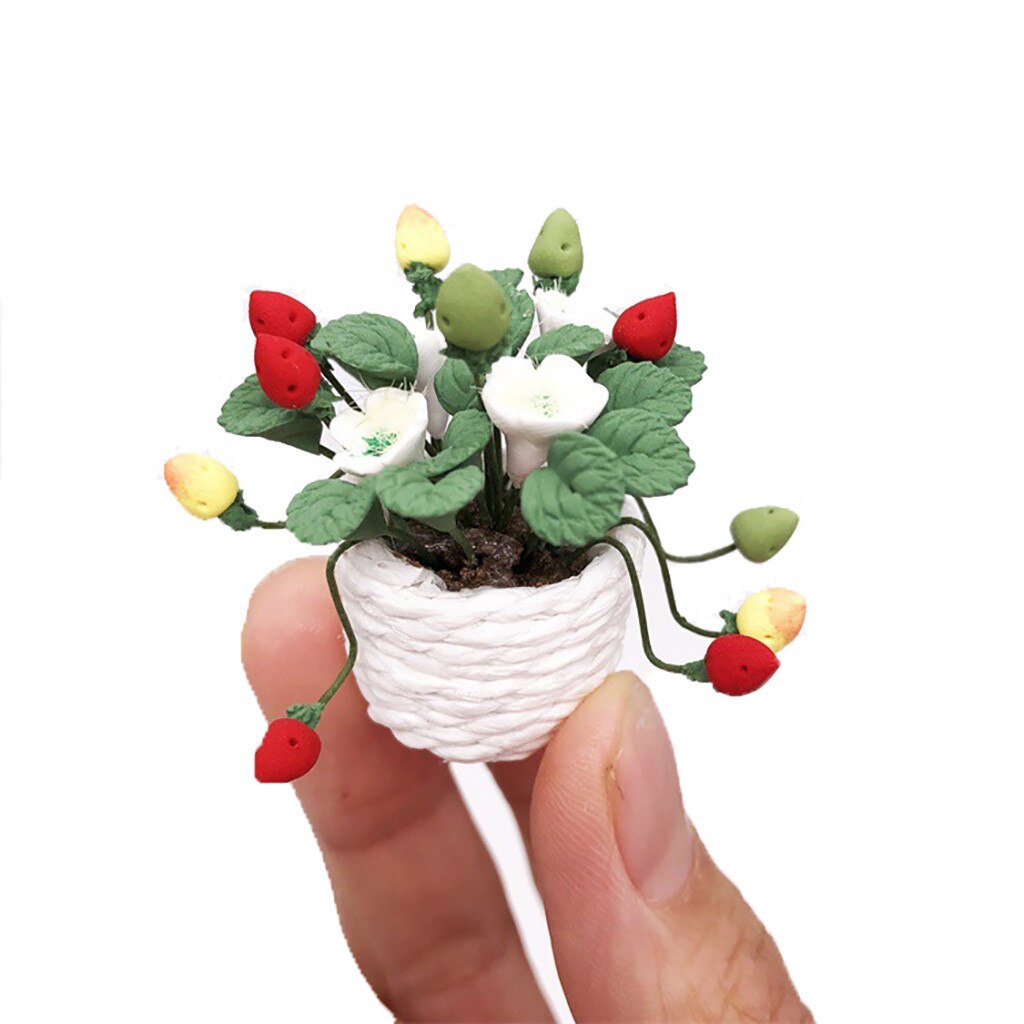 1:12 Dollhouse Miniature Green Mini Tree Potted For Green Plant In Pot Furniture Artificial Flower Home Decor Potted Plants: White