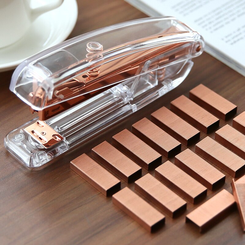 Metal Acrylic Rose Gold Stapler Transparent School Paper Staplers Use 24/6 26/6 Staples Office Binding Stationery