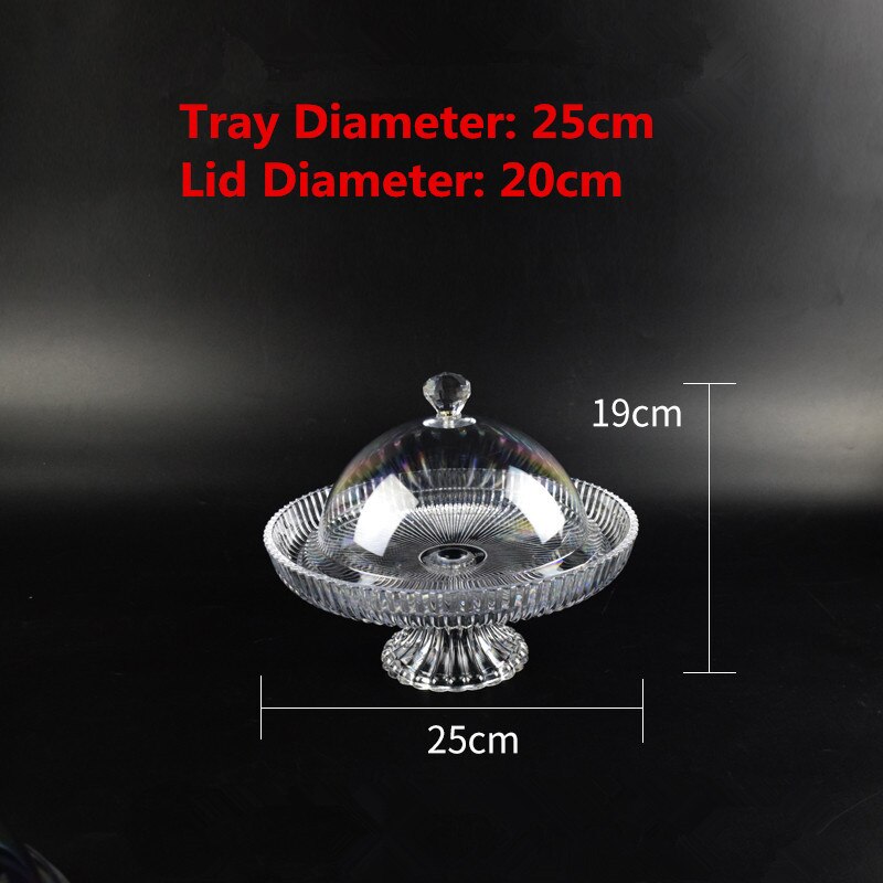 Acrylic Transparent fruit tray with cover plastic transparent snack plate household round candy plate Snack cake fruit plate: Tray 25   Lid 20cm