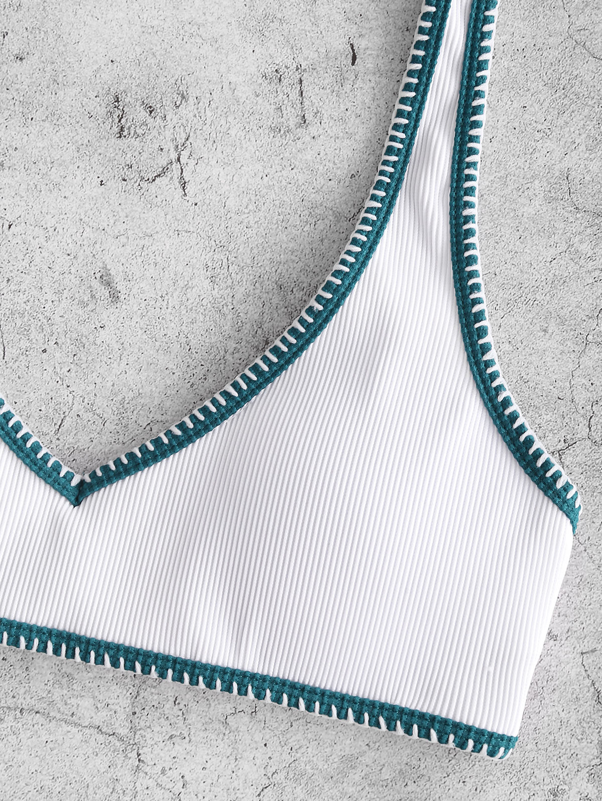 Zaful Geribbelde Contrast Zweep Stiksels Gewatteerde Bikini Badmode Padded Bikini Twee Stuk Badmode Contrast Trim Bikini