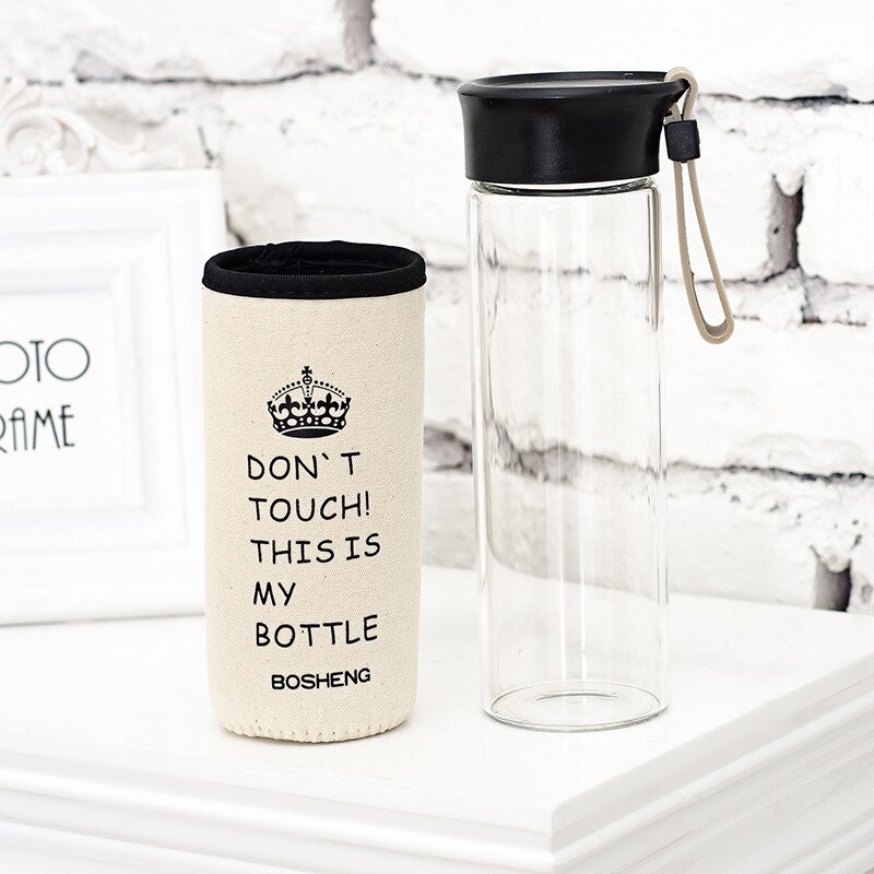Koreanische Glas Wasser Flasche Studenten Schule Trinken Flaschen Ich bin Freien Baumwolle Und Linie Tasse Hülse Tragetasche Tasche Sport Tasse LA78