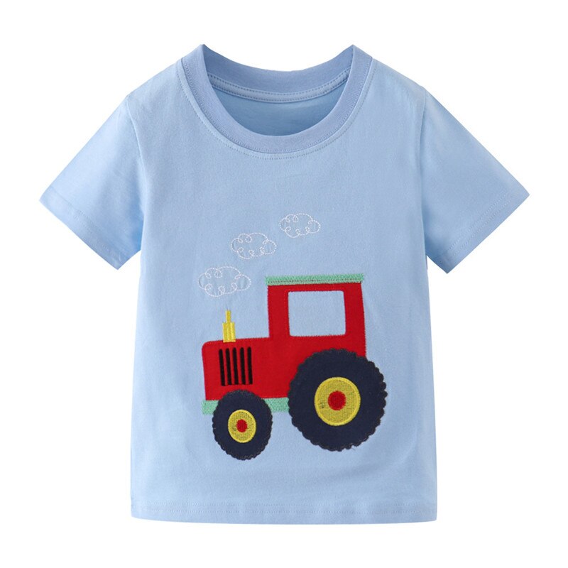 Springen Meter Jongens Katoen Tops Voor De Zomer Kinderkleding Streep Applique Tractor Kids T Shirts