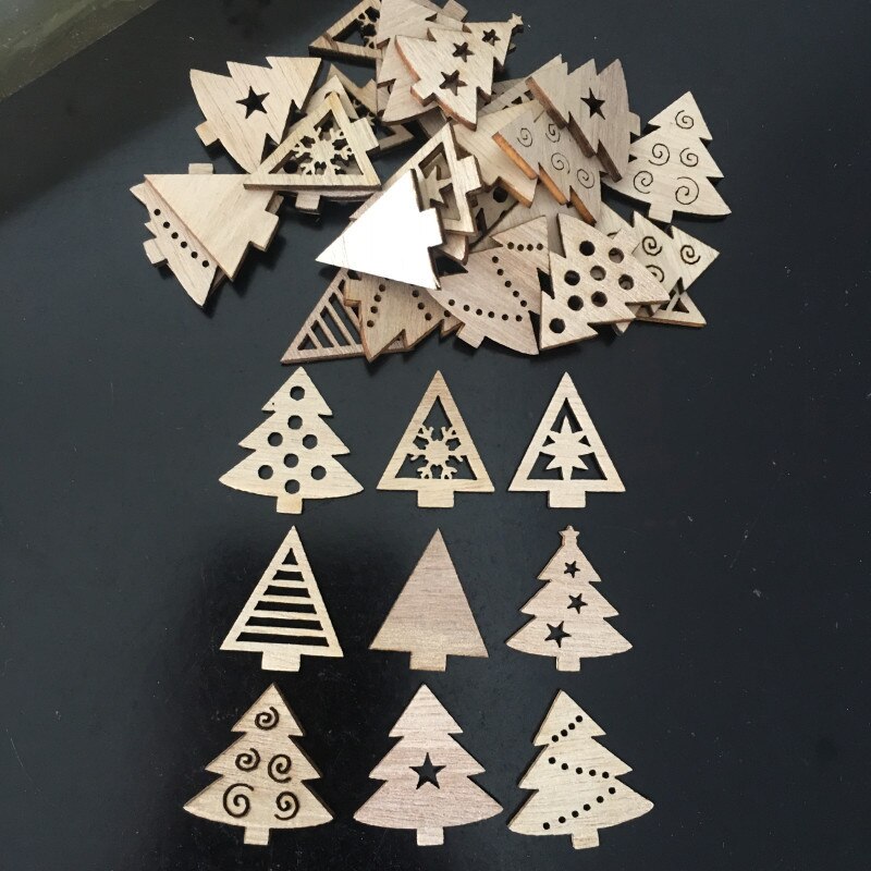 50pcs Natural Wood Christmas Ornaments Pendant Hanging Reindeer Tree Snowflakes Xmas Year Decor Home Decoration 62854: 2PD-62858-4