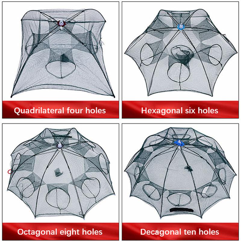 Automatic Folding Fishing Net Prawn Cage Nylon Crab Net Thick Umbrella Frame Portable Shrimp Cage With Bait Bag Fishing Tool