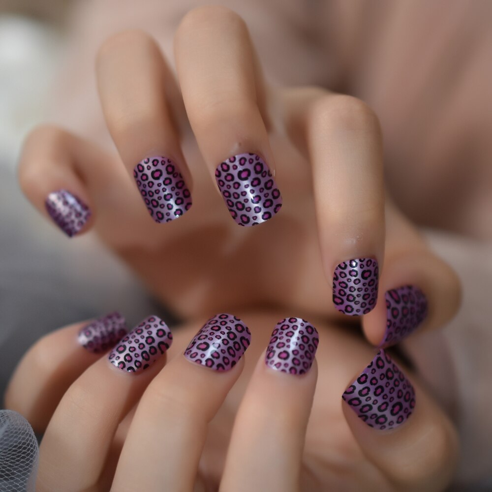 Enfants ongles Art conseils violet rose motif léopard fille faux ongles petite taille étudiant: L5558