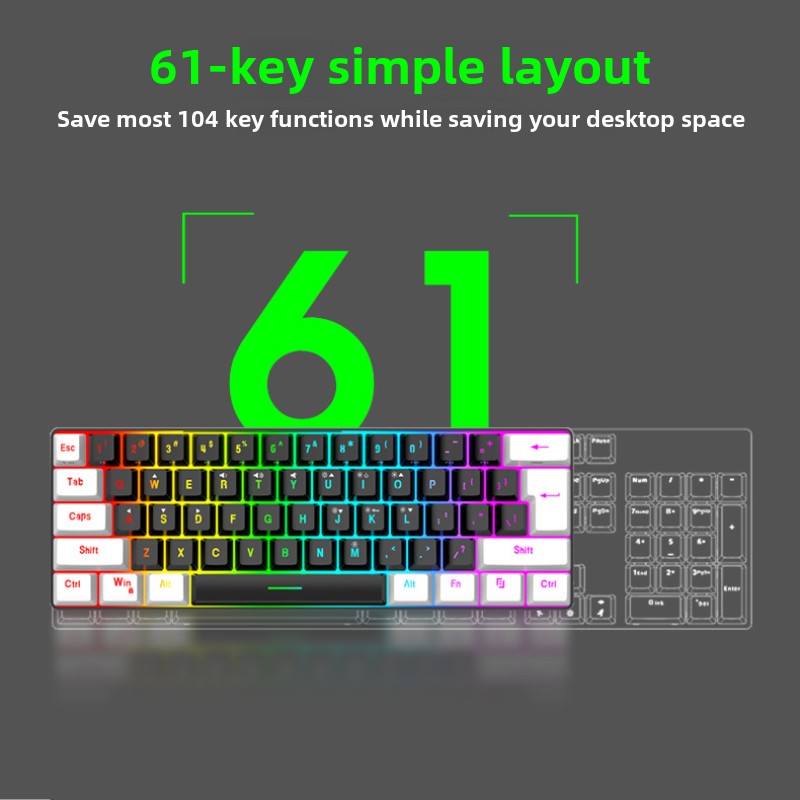 Tastatur- und Maus-Sets 60 % RGB-Gaming mit Tastaturen, Maus-Kombination, PC-Kit, Gamer, Hintergrundbeleuchtung, Mini, 61 Tasten, Computer, kabelgebundenes Set, Tastatur