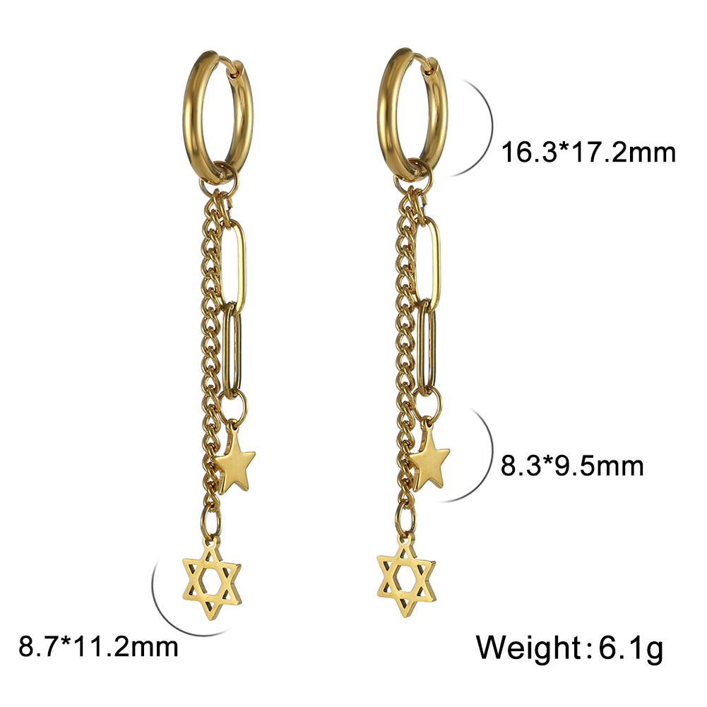 Lucktune Heartagram Star Dangle Clip Earrings Women Stainless Steel Heart Pentagonal Earrings Couple Goth Jewelry Birthday: Light Yellow Color