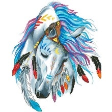 33x39 cm, 14CT Top Mooie Telpatroon Kleurrijke Veer Paard Totem Noble Animal