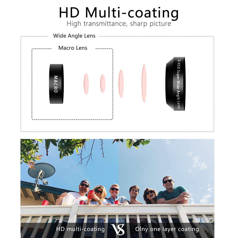 Objectif de téléphone Hd à grande ouverture, objectif grand Angle 52Uv 0.45X et Macro 15X, objectif de caméra de téléphone portable à clipser 2 en 1 pour Iphone, Samsung