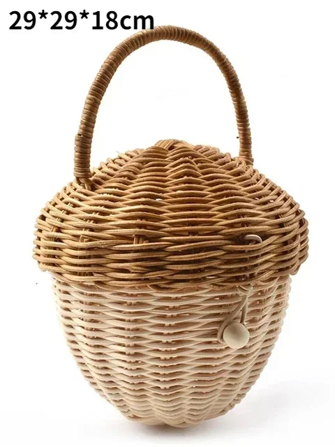 Panier décoratif en forme de champignon fait à la main, paniers tissés en rotin, décoration de chambre de filles, panier de pique-nique pour enfants, accessoires de photographie: Black