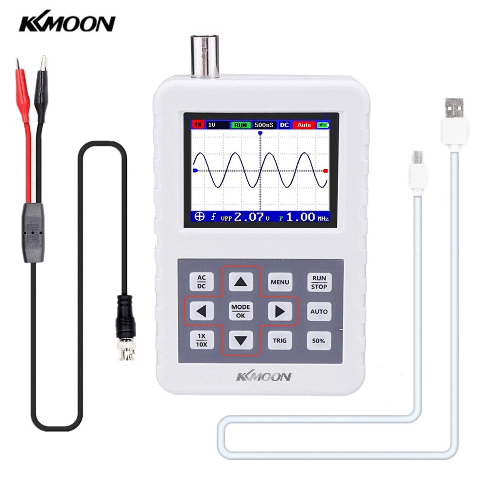 Kkmoon Dso Handheld Oscilloscoop Met P6100 Oscilloscoop Probe 5M Bandbreedte 20 Ms/s Sampling Rate Mini Palm Oscilloscoop