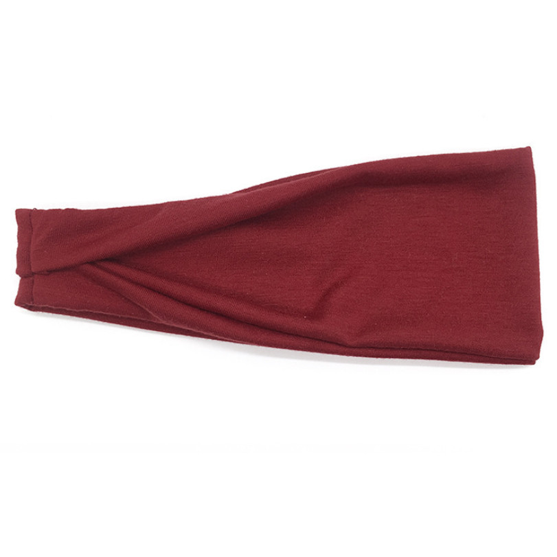 Banda para la cabeza de algodón para mujer, bandas para el cabello a la para mujer, turbante liso, diadema tejida torcida, accesorios para la cabeza anudados: Color vino