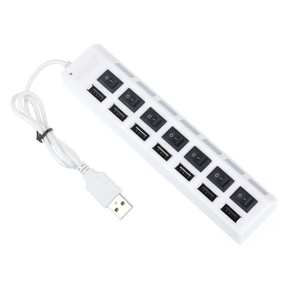 Usb 3.0 hub 2.0 hub multi usb divisor luz 7 portas expansor múltiplo usb 3 hab com adaptador de energia usb3.0 hub com interruptor para pc: WHITE