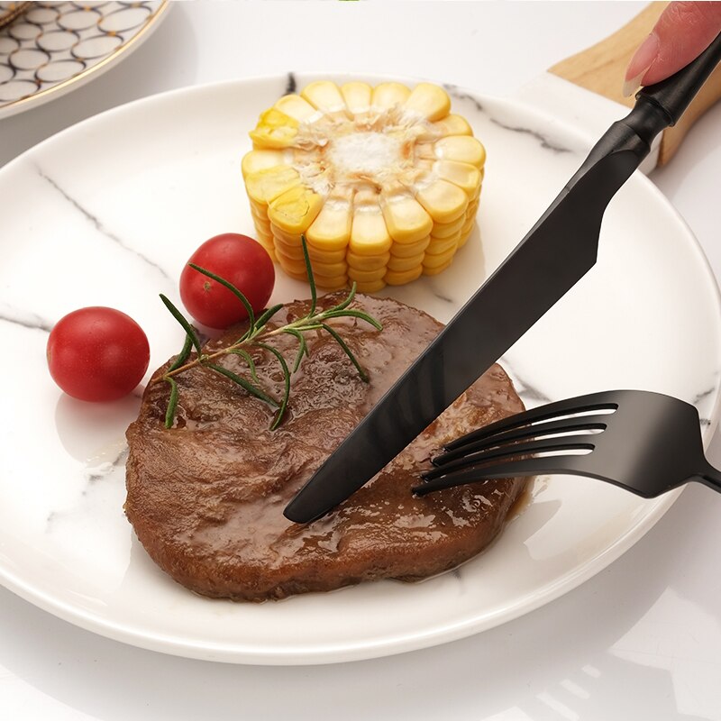 304 Stainless Steel Black Cutlery Set Western Dinner Knife Fork Spoon Set Dessert Fruit Fork Coffee Spoon Dinnerware