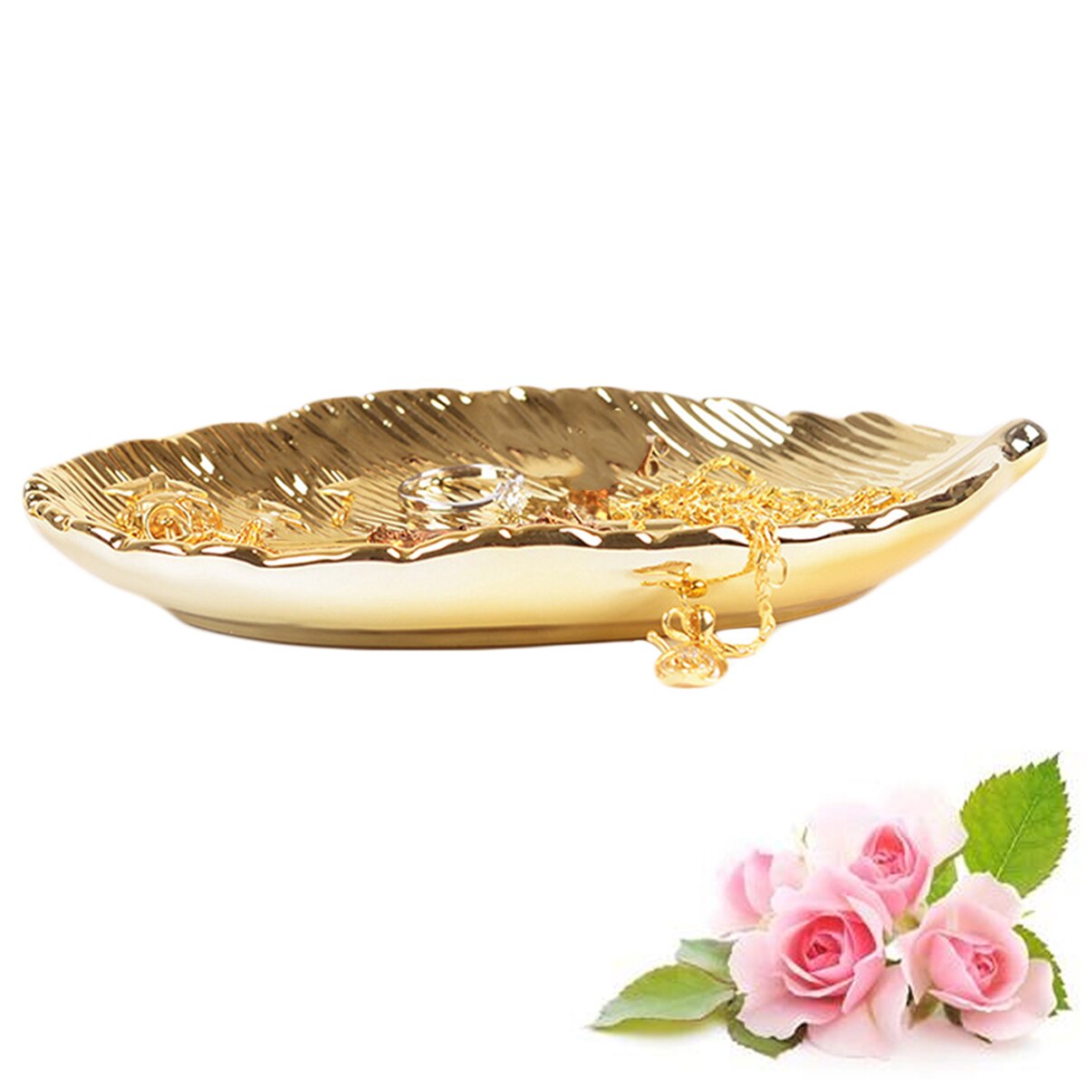 2 pz Vassoio di Gioielli Foglia D'oro in Ceramica Fatti A Mano Della Decorazione Della Casa Della Collana dell'organizzatore Dei Monili del Piatto per Vestirsi Tavolo Del desktop