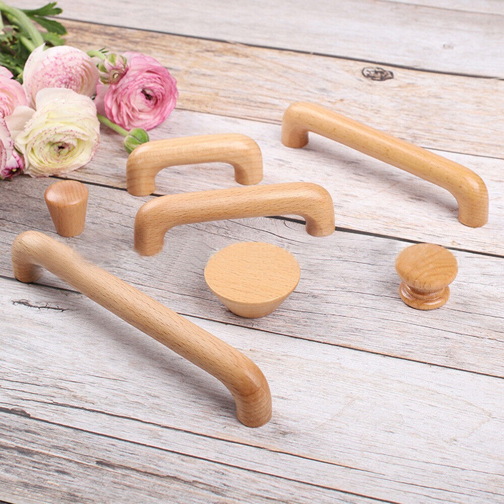 Manija de madera para muebles, pomo de cajón, tirador de puerta de armario, orificio simple/doble, herrajes duraderos para el hogar