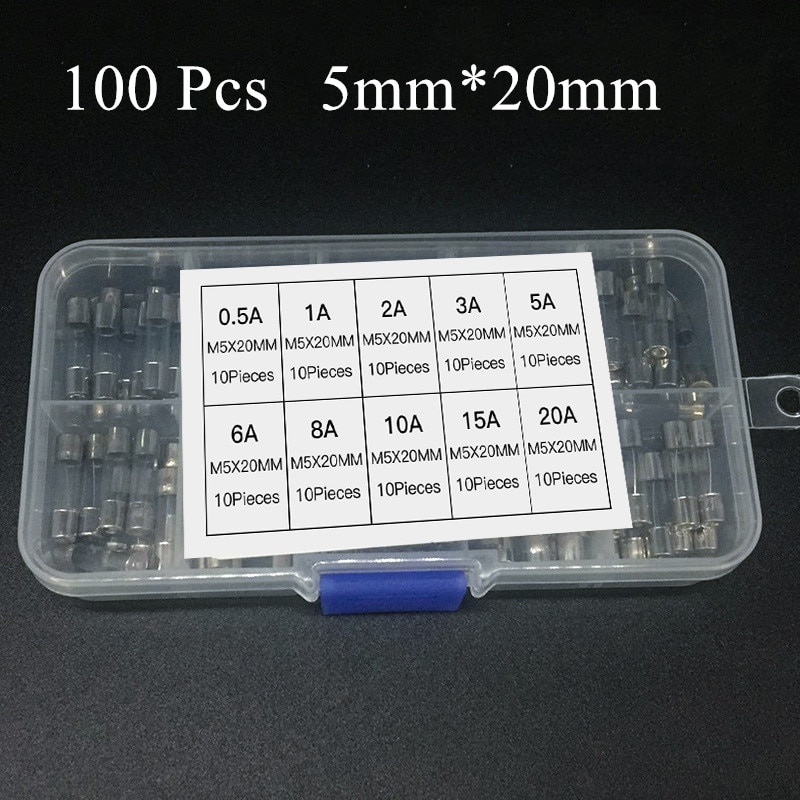 100 Stck Neue Flink Auto Sicherung Glasrohr Sicherungen Auto Glasrohr Sicherungen sortiert Bausatz 0,5 A-20A Sicherung Kasten sortiment Bausatz Schmelz Auto