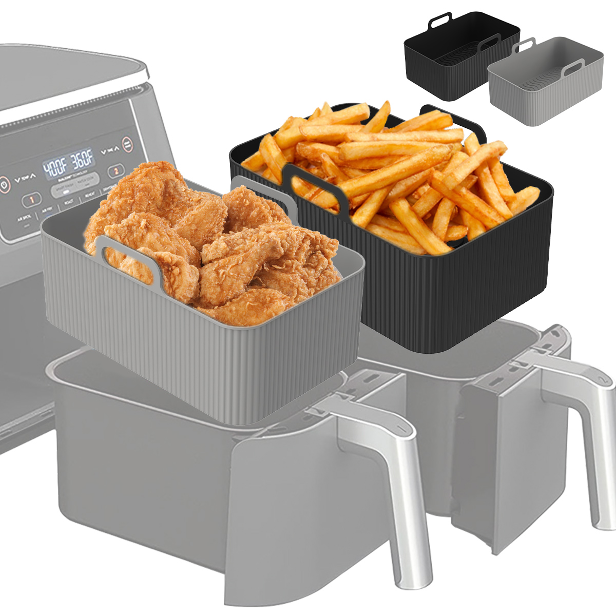 2 stuks luchtfriteuse siliconen pot met handvat luchtfriteuse voering hittebestendige siliconen mand rechthoek bakvorm luchtfriteuse accessoire