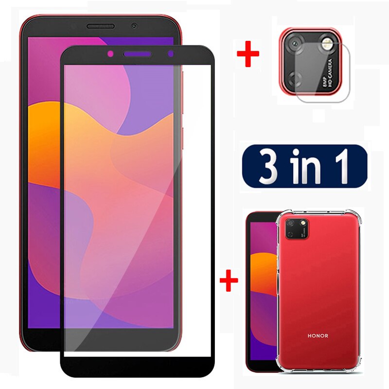 3 in 1 Cassa + Lens + Vetro Temperato Per Huawei Honor 9 s Della Copertura di Protezione Per Huawei Y5p 2020 5.45 honor 9 s DUA-LX9 Caso Molle di TPU: honor 9s / 3 in 1