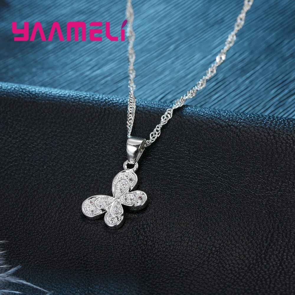 925 Sterling Silver Jewelry Sets For Women Cubic Zirconia Inlay Paved Butterfly Bridal Necklace Earrings