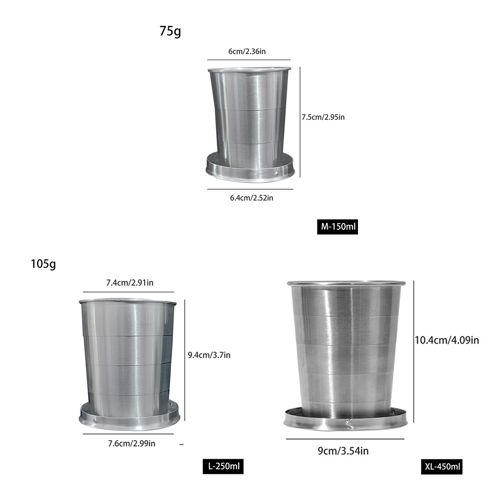 75/150/250/450ML Edelstahl Faltbare Tasse Camping Kochgeschirr Erweiterbar Tasse Teetassen Tragbare Outdoor reise Camping Tassen: green