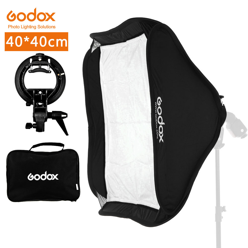 GODOX 40x40cm Flash Speedlite Softbox + S Type Beugel Stabiele Bowens Mount Flash Bracket Mount Opvouwbare Softbox kit Soft Box Set