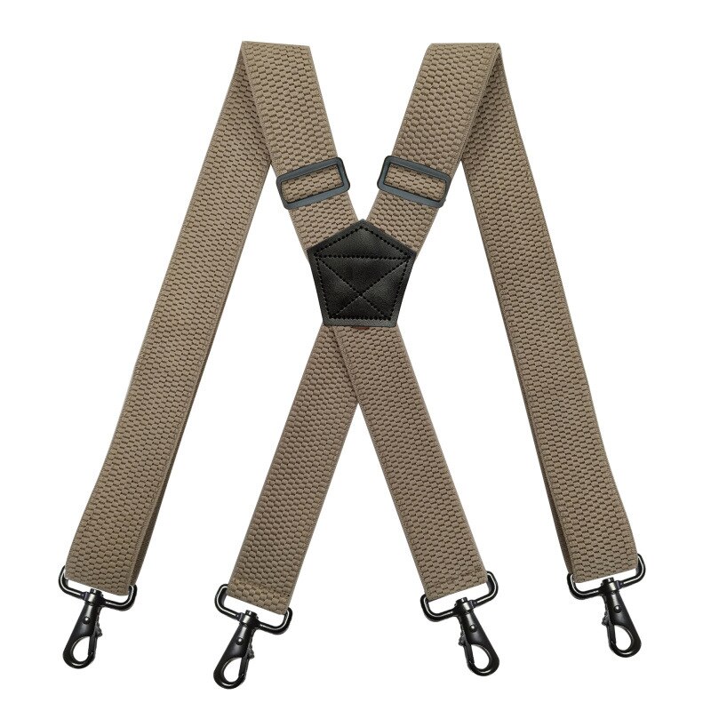 Deepeel 1pc 3.5*120cm Men's Braces X-shaped Corn Grain Stretch Wide Suspenders Black Hook Buckle 4 Clip Straps Male Jockstrap: Beige