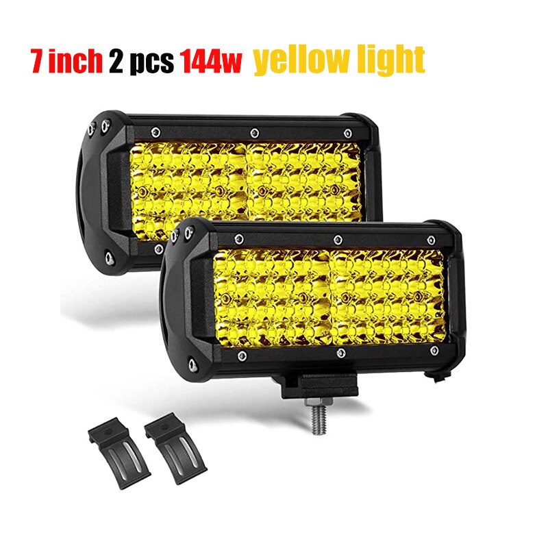 7 Inch 120W Combo Led Light Bars Spot Flood Beam for Work Driving Offroad Boat Car Tractor Truck 4x4 SUV ATV 12V 24V: 2pcs 144w yellow