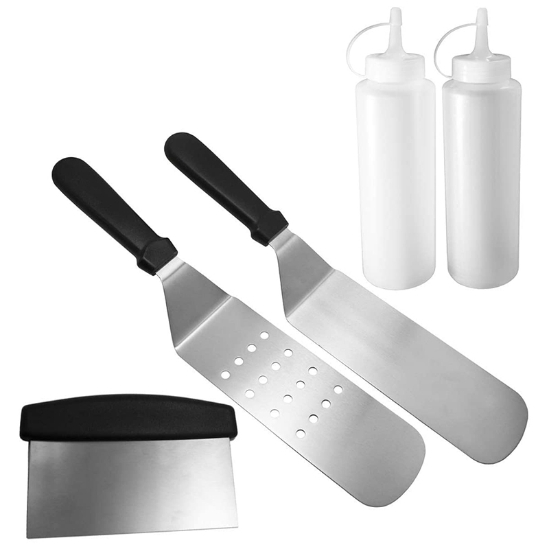 Kit de accesorios para plancha, Set de 5 piezas de herramientas exclusivas para plancha, conjunto de espátulas largas/cortas, Kit de cocina para parrilla plana de grado comercial: Default Title