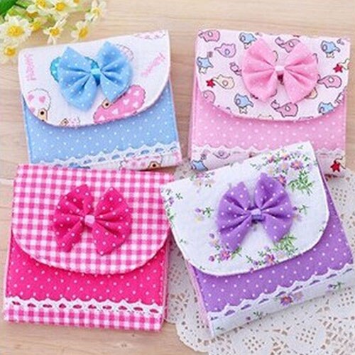 Bowknot Sanitary Towel Napkin Pad Purse Holder Case Easy Bag Lady Girl Organizer