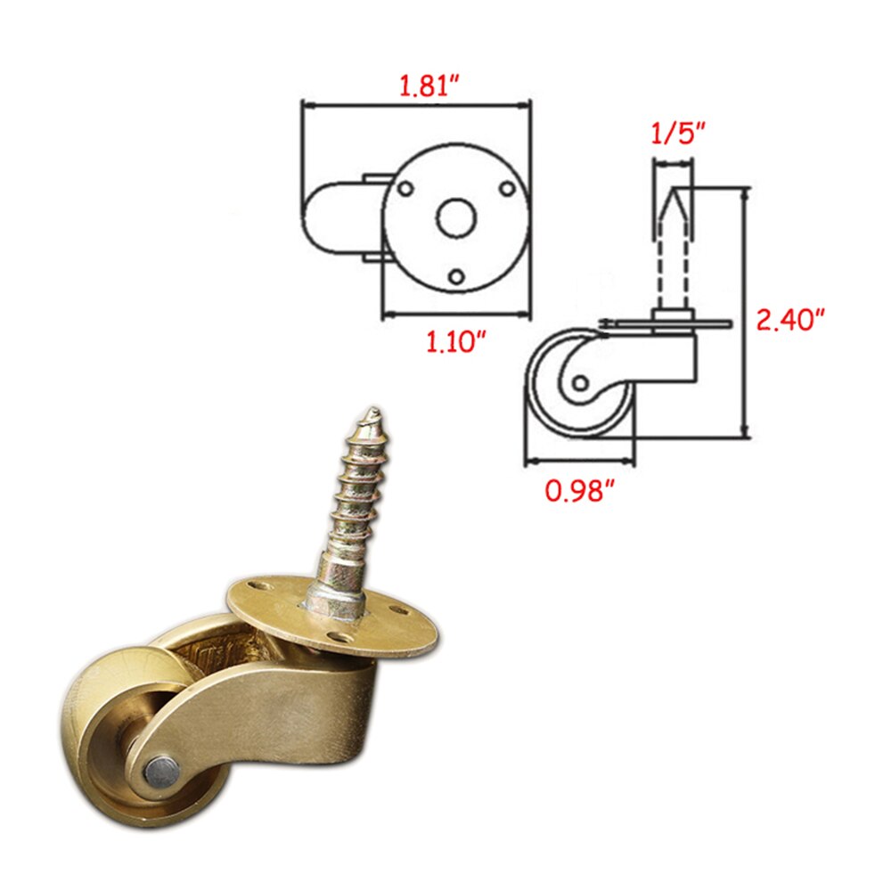 Ruedas universales de Metal de latón para muebles, ruedas de refuerzo silencioso, de alta resistencia, 4/8x1,81 pulgadas, 2,40 Uds. (W x H)