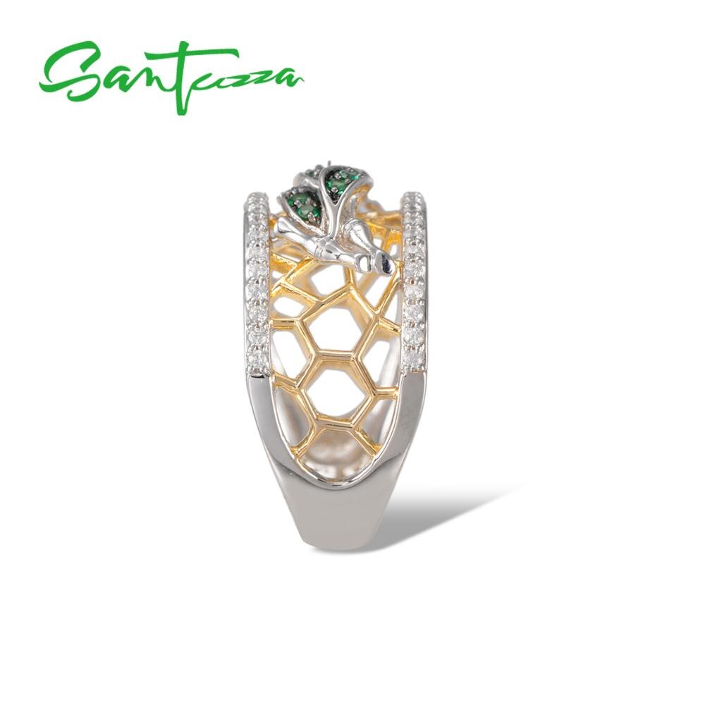 Santuzza sølvringe til kvinde mousserende grønne spineller hvid cubic zirconia ægte 925 sterling sølv ring fine smykker