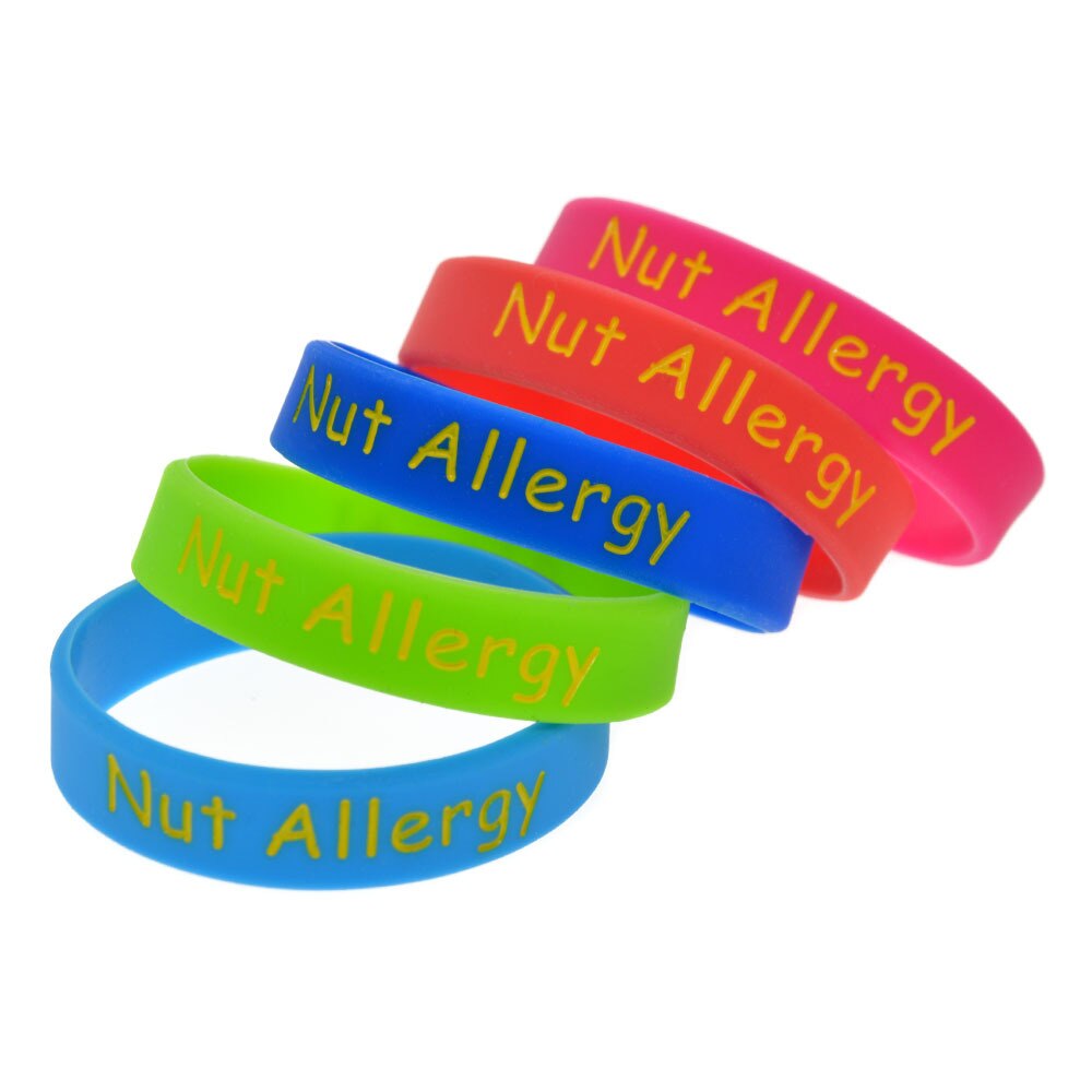 Mode Moer Allergie Waarschuwing Kinderen Siliconen Armband Gegraveerd En Gekleurde Armband