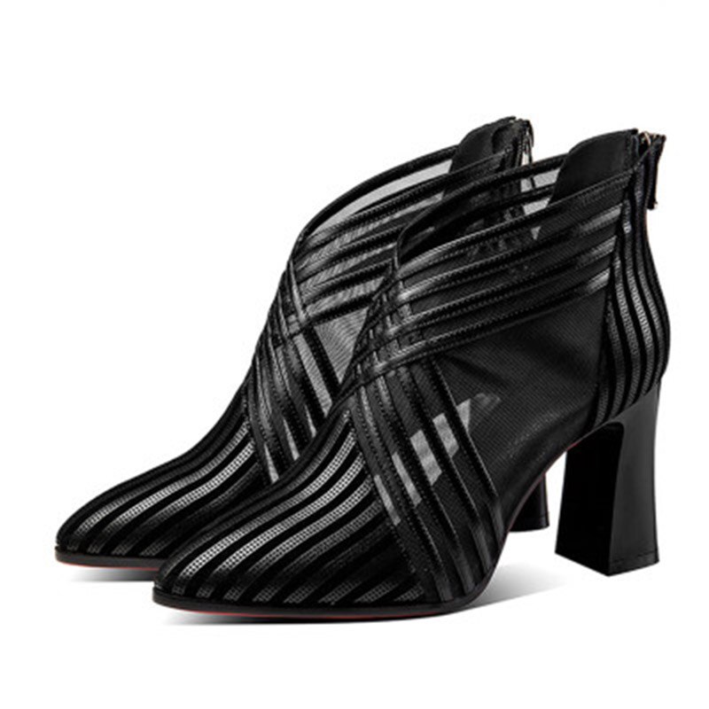 Femmes talon bottines femme rouge bottes pour femmes Zip chaussures maille femme talons hauts bout pointu chaussures