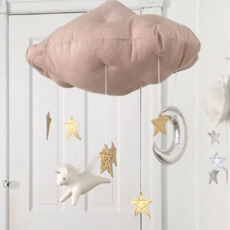 Dejlig baby mobil bomuld måne og stjerne telt vægophæng indretning legetøj nordisk stil børnehave indretning foto rekvisitter børn soveværelse indretning