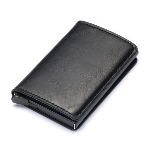 Bycobecy Rfid CreditCard Cardholder Blocking Men id Credit Card Holder Wallet Leather Metal Aluminum Business Bank Card Case: A BLACK x-12