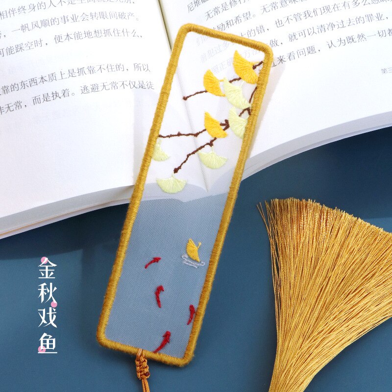 Chinese Flower DIY Bookmark Embroidery Kit with Hoop Needlework Cross Stitch Handmade Craft Sewing Art Set Unfinished Kit: 2