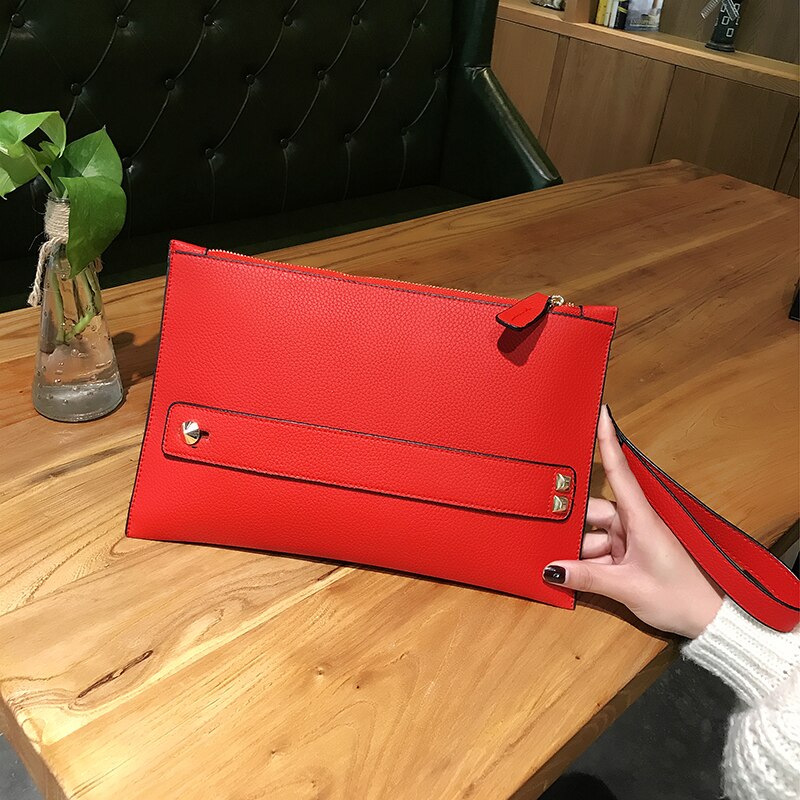 Pochette de jour en cuir Pu pour femmes, enveloppe, sac à main rouge pour femmes, poignet, bourse de soirée,: red