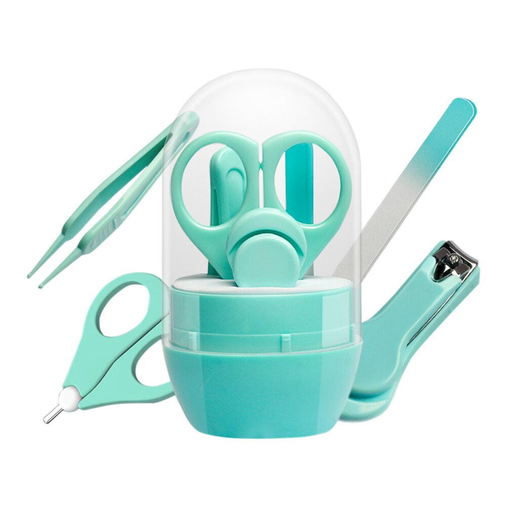 4 pçs/set bebê segurança cuidados com as unhas conjunto kits de saúde do bebê cor sólida infantil aparador de dedo portátil tesoura clippers caixa: A Baby Nail Care