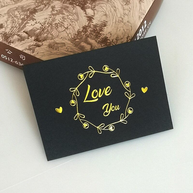 50pc små bronzing enkeltside type gratulasjonskort takkekort bryllup bursdagsfest invitasjoner blomsterbutikk blankt kort: Svart elsker deg